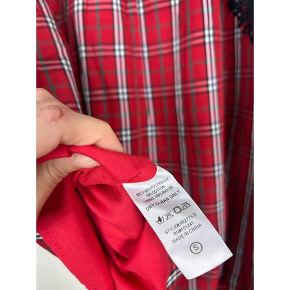 J. Marie Rayna Embroidered Ruffle Plaid Top Small Red Cottage Preppy - Picture 8 of 9